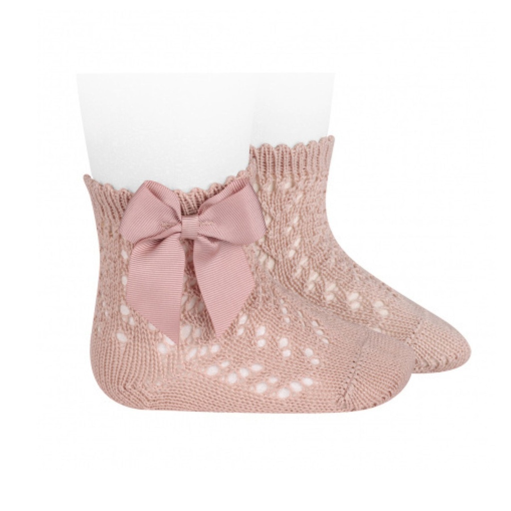 Openwork short socks with bow Old Rose (12-18)