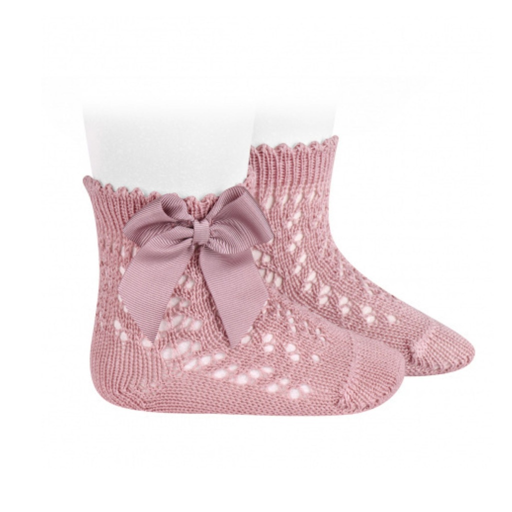 Openwork short socks with bow Pale Pink