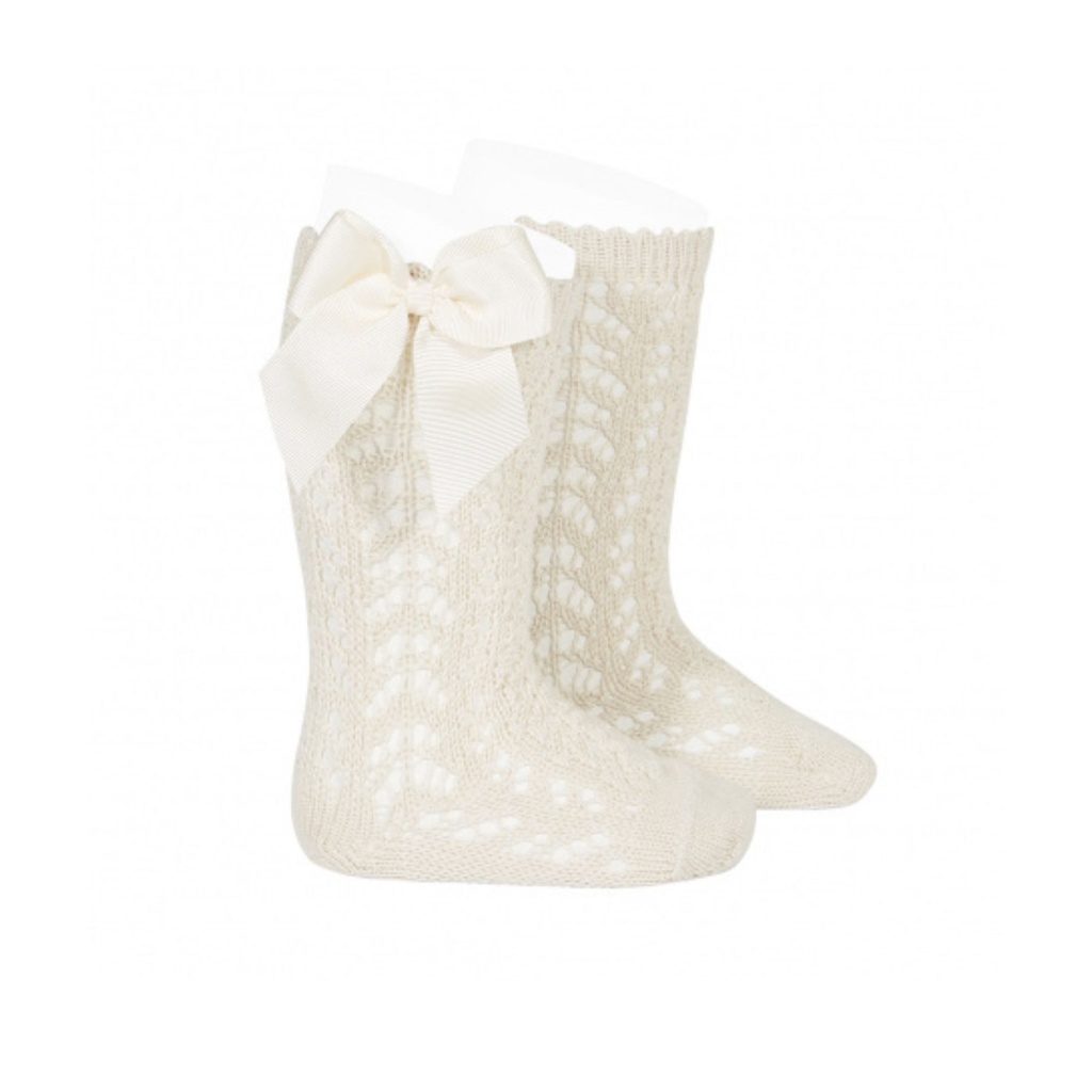 Openwork Knee High Sock with bow Linen