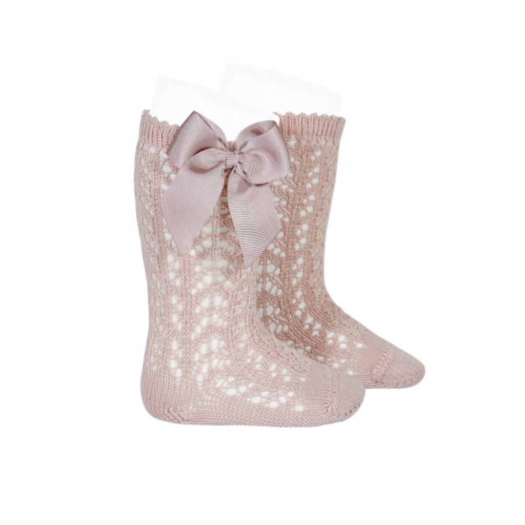 Openwork Knee High Sock with bow Old Rose (27-31)