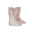 Openwork Knee High Sock with bow Old Rose